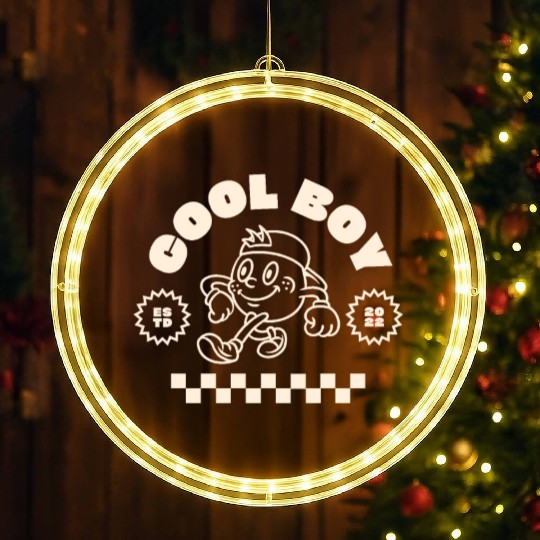 Beige Retro Mascot Cool Boy LED Christmas Window Lights