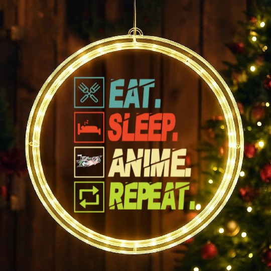 Eat Sleep Anime Repeat Ramen Kawaii Japanese Manga LED Christmas Window Lights