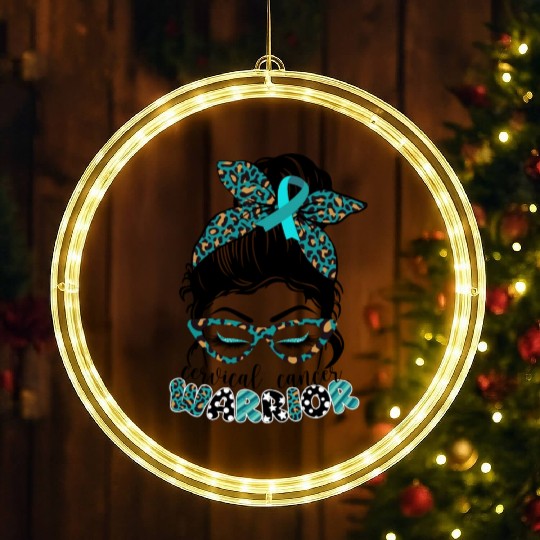 Cervical Cancer Warrior Messy Bun Girl Design LED Christmas Window Lights
