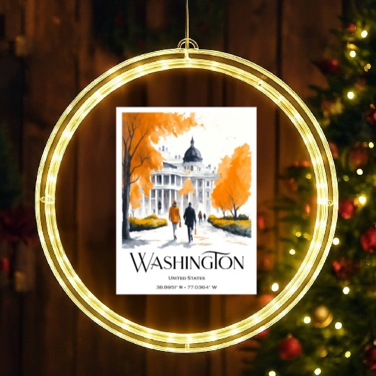 Watercolor painting loving couple in Washington DC LED Christmas Window Lights