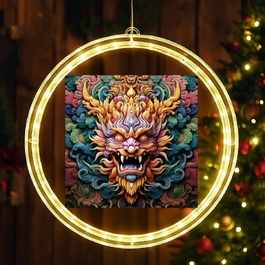 dragon pattern circle pentel color 5 LED Christmas Window Lights