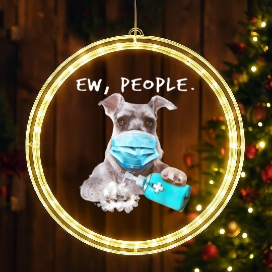 Miniature Schnauzer Ew People Dog Wearing A Face LED Christmas Window Lights