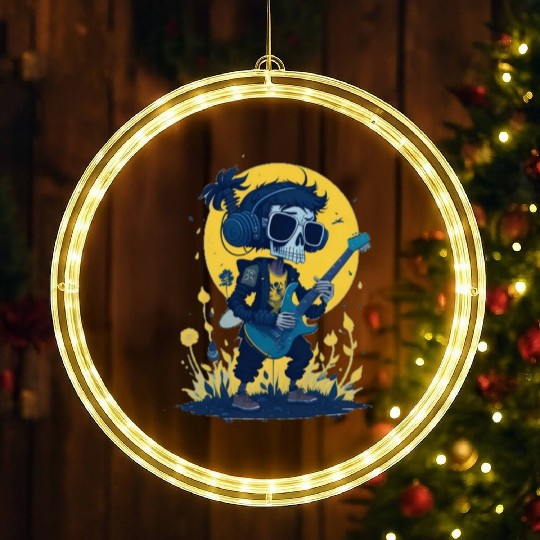 Skeleton Playing The Guitar Character Funny LED Christmas Window Lights