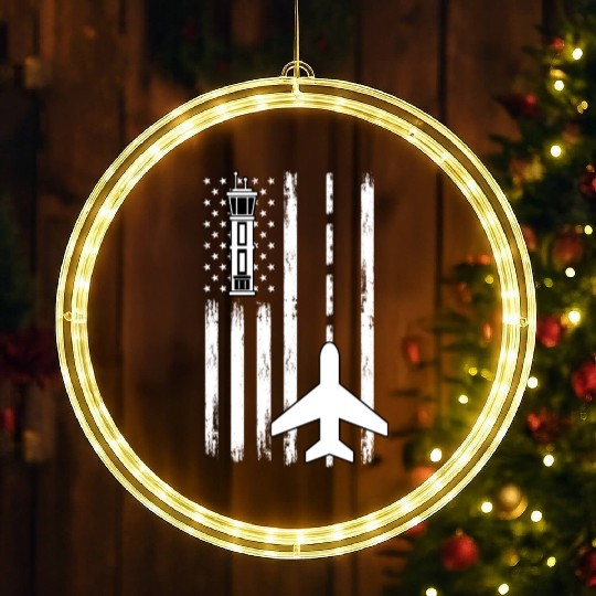Air Traffic Controller Patriotic Airplane Aviation LED Christmas Window Lights