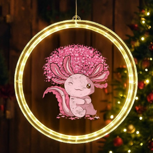 Cherry Blossom Tree Amphibian Gift Sakura Axolotl LED Christmas Window Lights