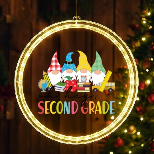 Oh Hey Second Grade Gnomes Student 2nd Grade Back LED Christmas Window Lights