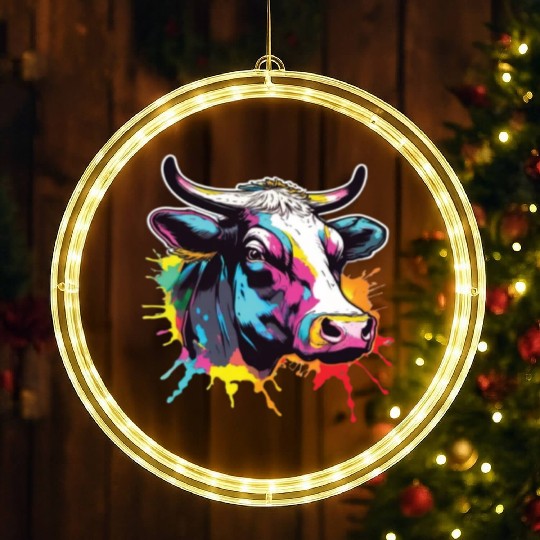 Cow Cows Cow Head Agriculture Farmer LED Christmas Window Lights