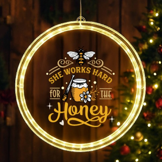 Beekeeper, Bee Hive She Works Hard for the Honey LED Christmas Window Lights
