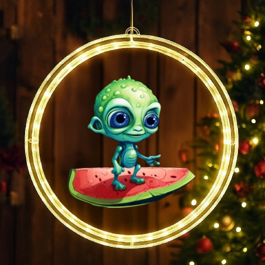 Green Alien Meets Watermelon: Exotic Encounter LED Christmas Window Lights