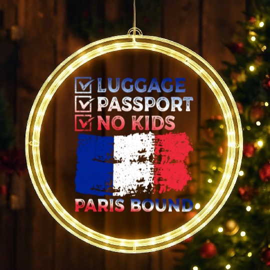 Luggage Passport No Kids France Bound Vacation LED Christmas Window Lights