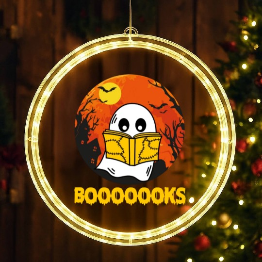 Boooks Ghost Halloween Bookworm Librarian Teacher LED Christmas Window Lights