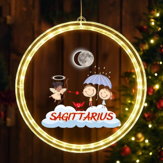 Zodiac Sign Sagittarius Astrology Angel & Bow LED Christmas Window Lights