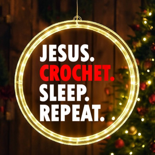 Jesus Crochet Sleep Repeat Novelty Hobby LED Christmas Window Lights