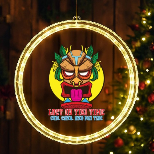 Tiki Mask Hawaiian Decor Luau Party South Pacific LED Christmas Window Lights