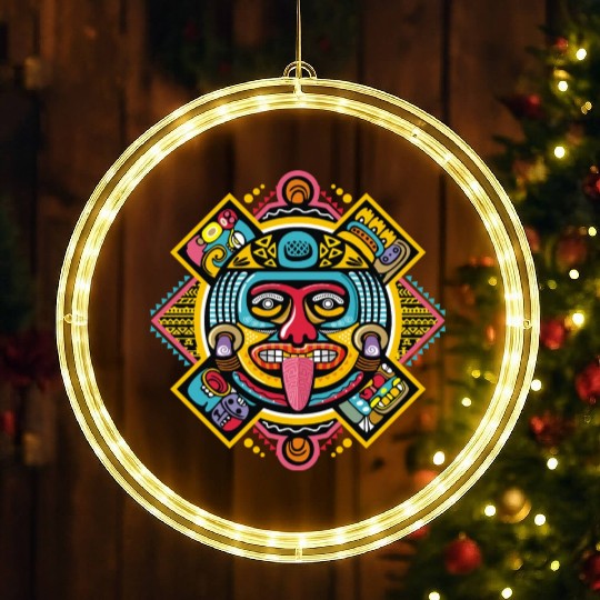 Colorful Aztec Illustration: Ethnic Ornament LED Christmas Window Lights