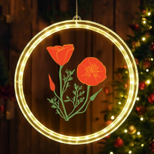 California Poppies on Clear Background LED Christmas Window Lights