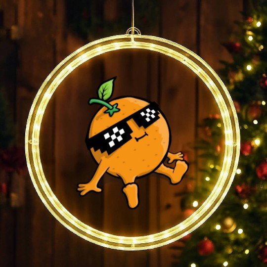 Cool Relaxing Orange Fruit Pixel Sunglasses Face LED Christmas Window Lights