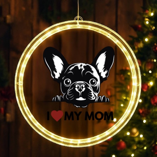 I Love My Mom - Old Black French Bulldog LED Christmas Window Lights