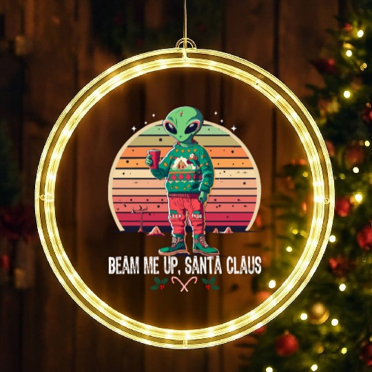 Beam Me Up Santa Claus Alien Christmas Ufo Coffee LED Christmas Window Lights