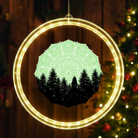 Green Forest Mandala Pacific Northwest LED Christmas Window Lights