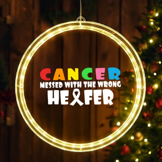 Cancer Messed With The Wrong Heifer Cow Lover LED Christmas Window Lights