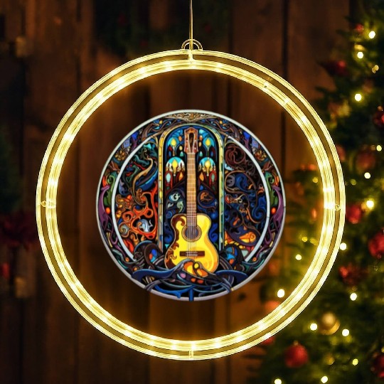 Funny Guitar Artistic Style - Guitar Stained Glass LED Christmas Window Lights