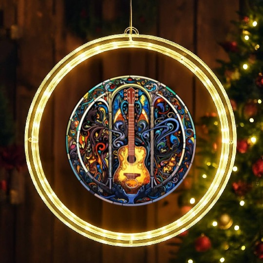 Guitar Stained Glass Style - Funny Guitar Art LED Christmas Window Lights