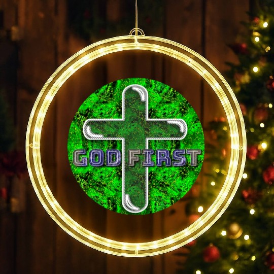 God First [2] Green LED Christmas Window Lights