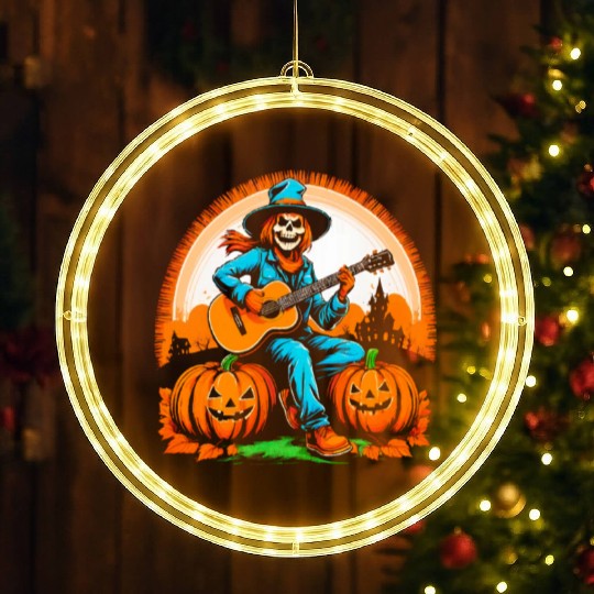 Happy Halloween scarecrow plays guitar LED Christmas Window Lights
