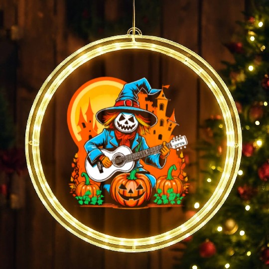 Happy Halloween scarecrow plays guitar LED Christmas Window Lights