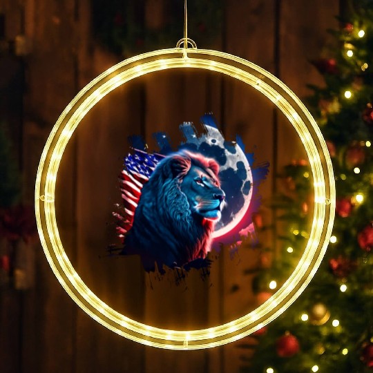 America lion under Moon with American Flag LED Christmas Window Lights