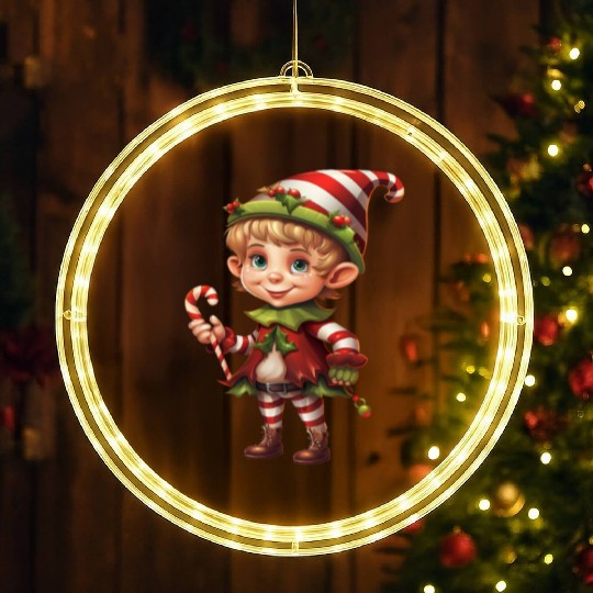 Christmas Elf Candy Cane X-Mas Pajamas Party LED Christmas Window Lights