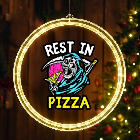 Rest In Pizza Art CartoonGrim Reaper LED Christmas Window Lights