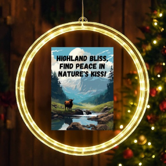 Highland Mountain Landscape with a highland cow LED Christmas Window Lights