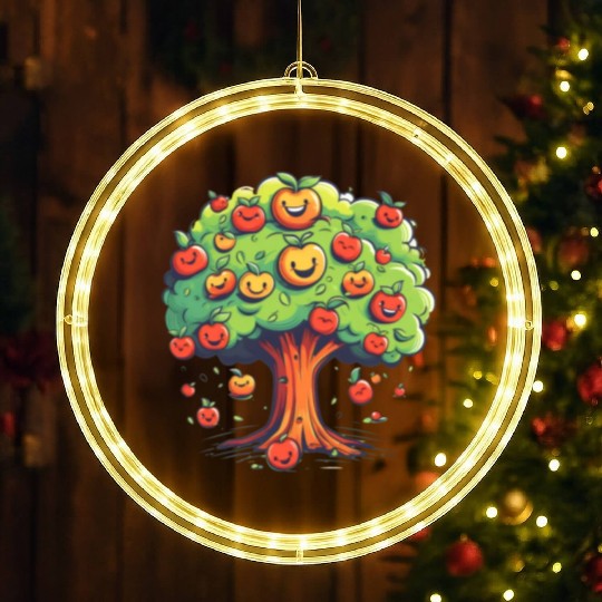 Apples Tree Fruit Orchard Apple Picking Cute LED Christmas Window Lights