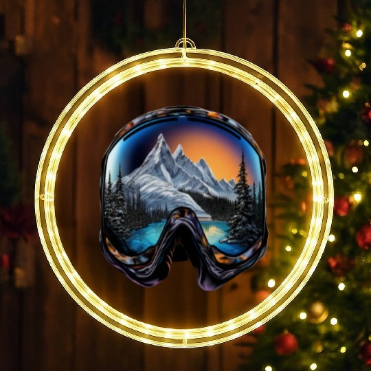 Skiing Ski Googles Mountains Alps Skier LED Christmas Window Lights