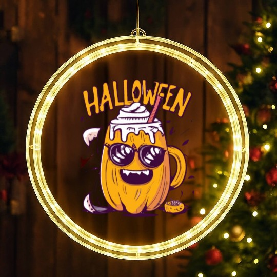 Halloween Funny Pumpkin Lemon Latte LED Christmas Window Lights