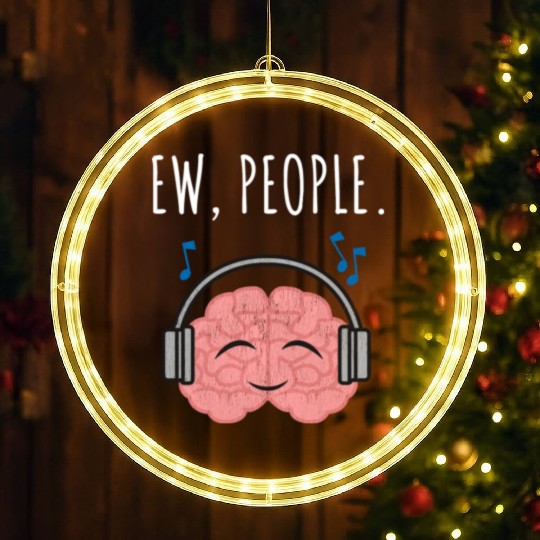 Ew People Brain Headphones Distressed LED Christmas Window Lights