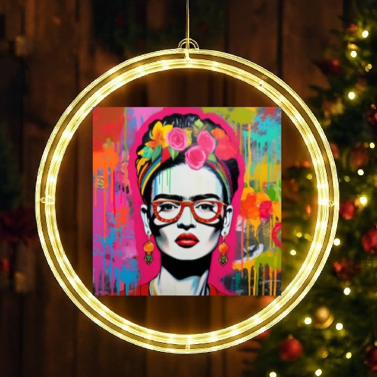 Frida Kahlo style urban art colorfull graffiti LED Christmas Window Lights