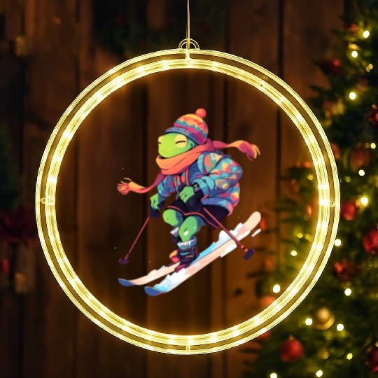 Frog Skiing Skier Ski Winter Snow LED Christmas Window Lights