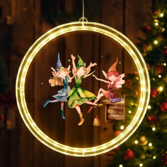 Whimsical Elf Party LED Christmas Window Lights