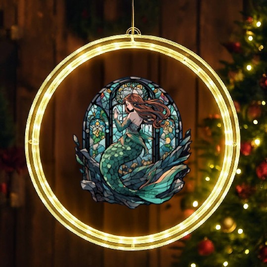 Stained Glass Mermaid LED Christmas Window Lights