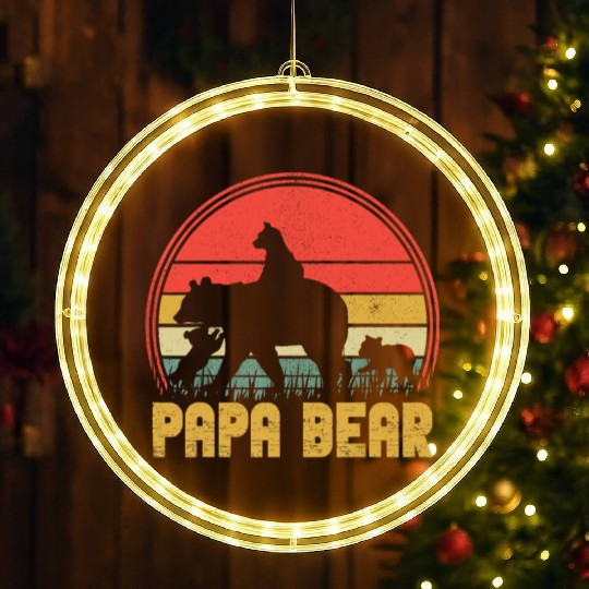 Funny Papa Bear Of Cub 3 Kids Fathers Day Grandpa LED Christmas Window Lights