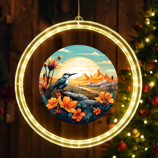 Beautiful Bird And Orange Morning Sunrise LED Christmas Window Lights