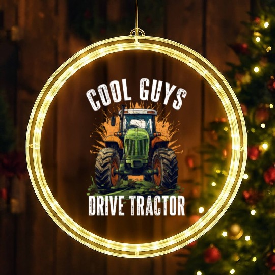 Cool Guys Drive Tractor Farmer Agriculture Gift LED Christmas Window Lights
