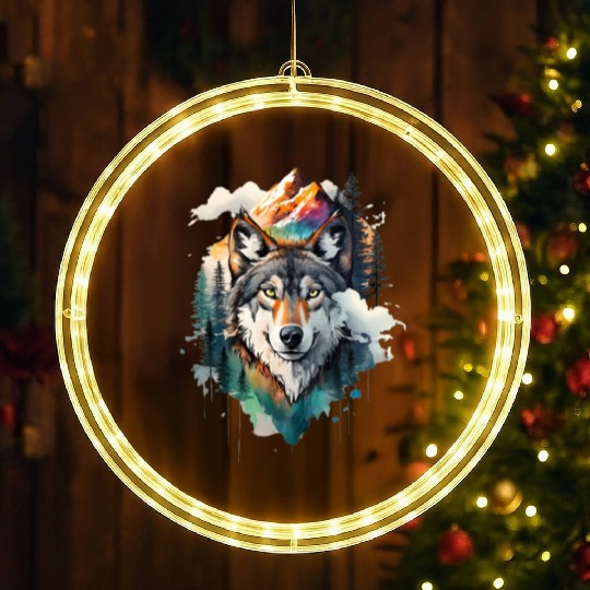 Majestic Mountain Wolf Nature Inspired Artwork LED Christmas Window Lights