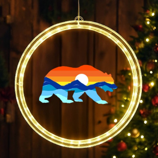 Camping Hiking Retro Mountains Outdoors Camp Bear LED Christmas Window Lights