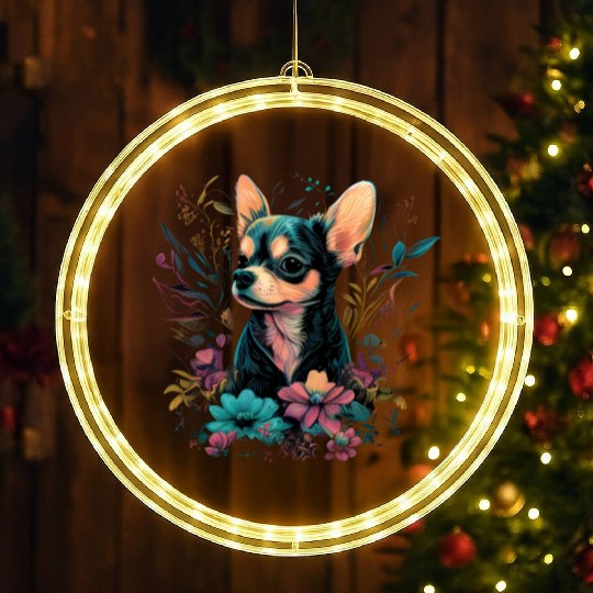 Chihuahua | Cute Dog | Beautiful | Flowers | Girl LED Christmas Window Lights
