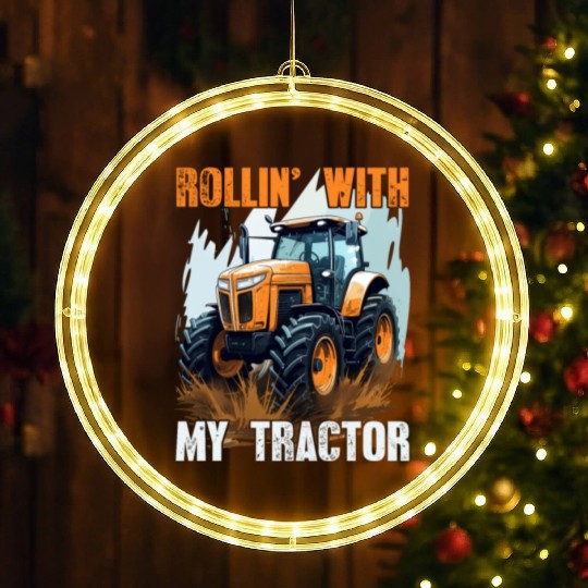 Rollin' With My Tractor Farmer Gift Agriculture LED Christmas Window Lights