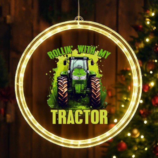 Rollin' With My Tractor Farmer Gift Agriculture LED Christmas Window Lights